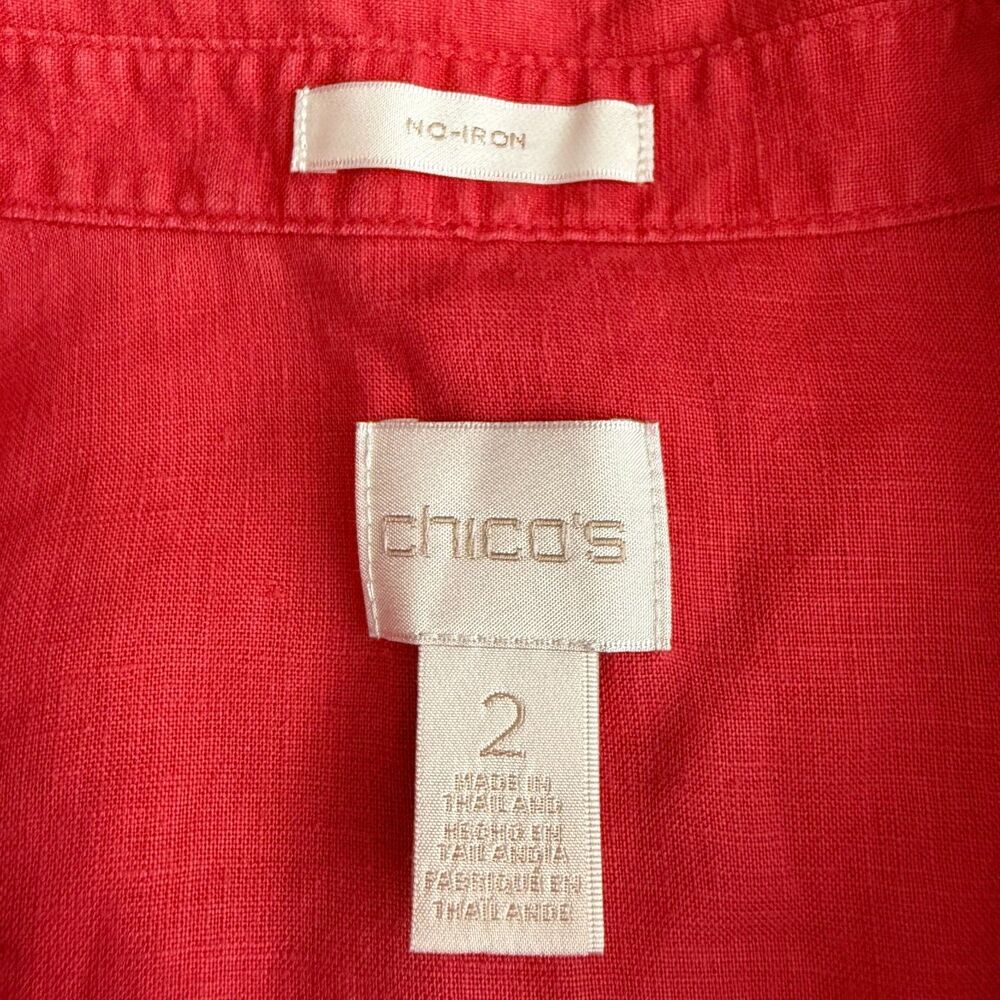 CHICO'S Non Iron Linen Button Up Shirt 2 L Coral Pink Top Great Condition B7 - Picture 3 of 5